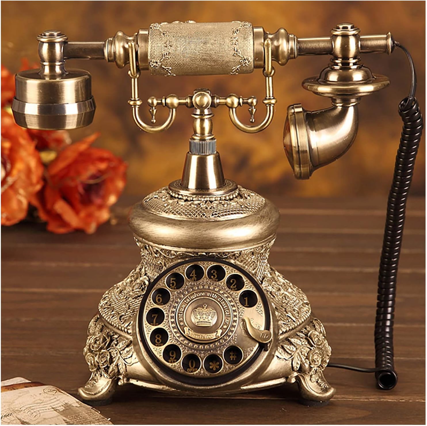 Telephone, Resin Vintage Telephone Decorative Landline Classic Rotary Dial with Hanging Headset for Home Hotel
