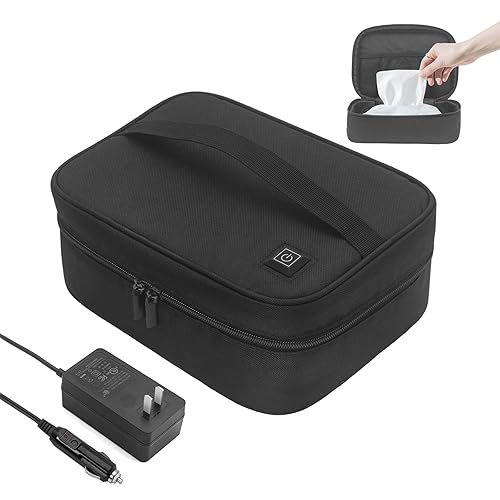 Calentador de toallitas para bebés con control de temperatura y adaptador de automóvil, calentador de toallitas húmedas portátil, bolsa de