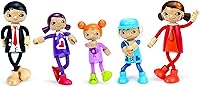 Vista 2 de Hape Modern Family of 5 Juego de muñecas flexibles de madera Juego de simulación para casa de muñecas de madera para niños