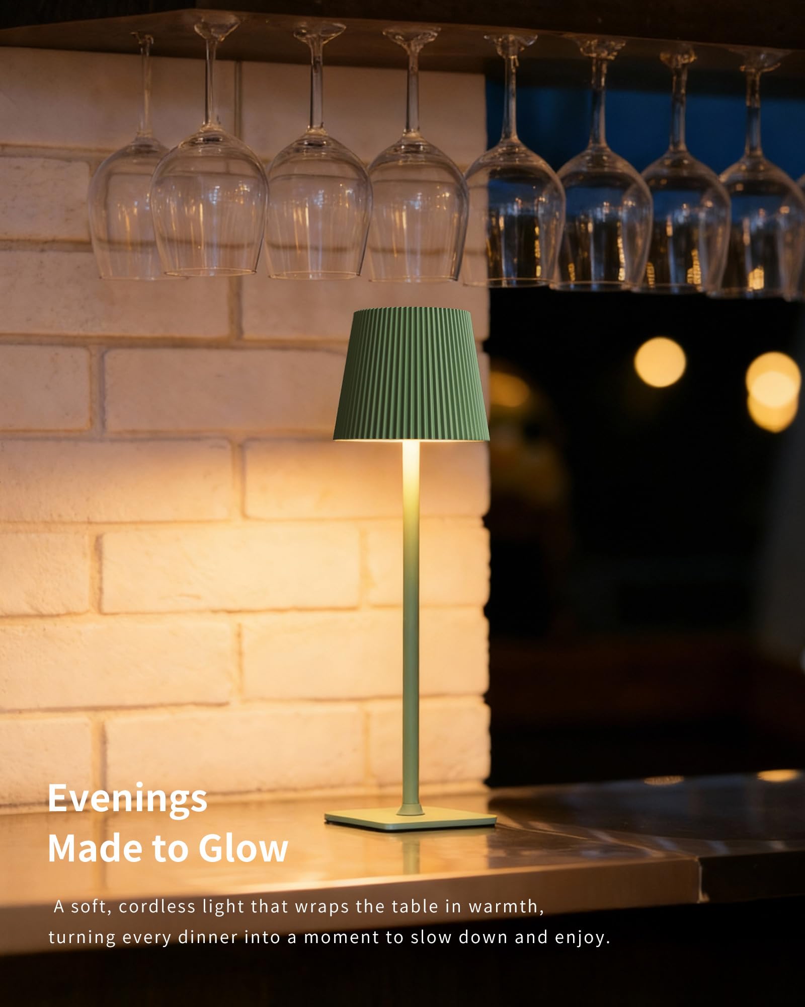 Lampada da tavolo senza fili 1 pezzi Verde VELA TL02 | IP54 | 5200mAh | 3000K-6000K | Touch dimmerabile | 8-10h durata | Giardino, Matrimonio, Terrazza, Cena, Campeggio