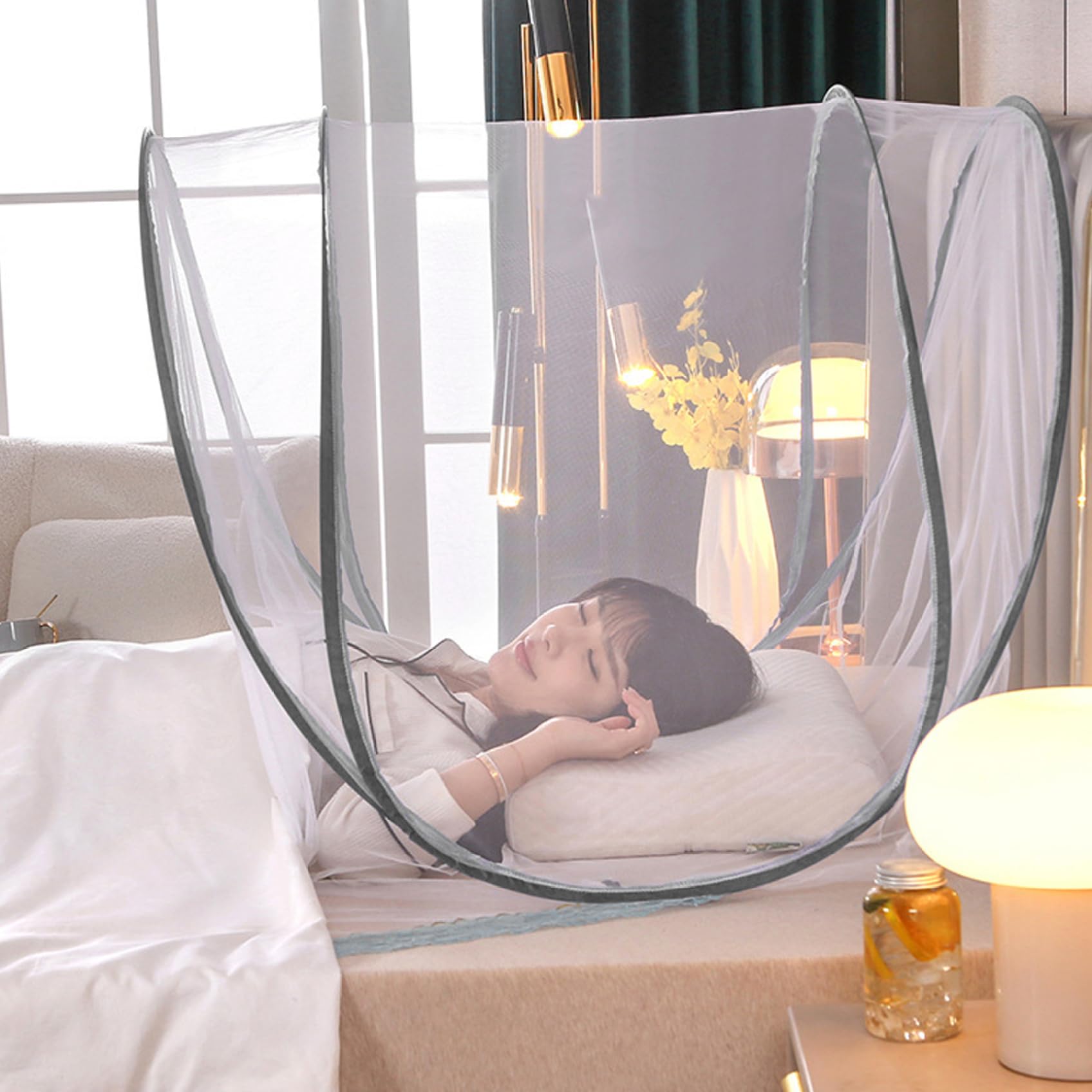 Moskitonetzzelt für den Kopf, sofort aufklappbares Moskitozelt mit Reißverschlusstür, tragbare Netzzelte für Camping, Reisen, Schlafzimmer und Outdoor, Sommer