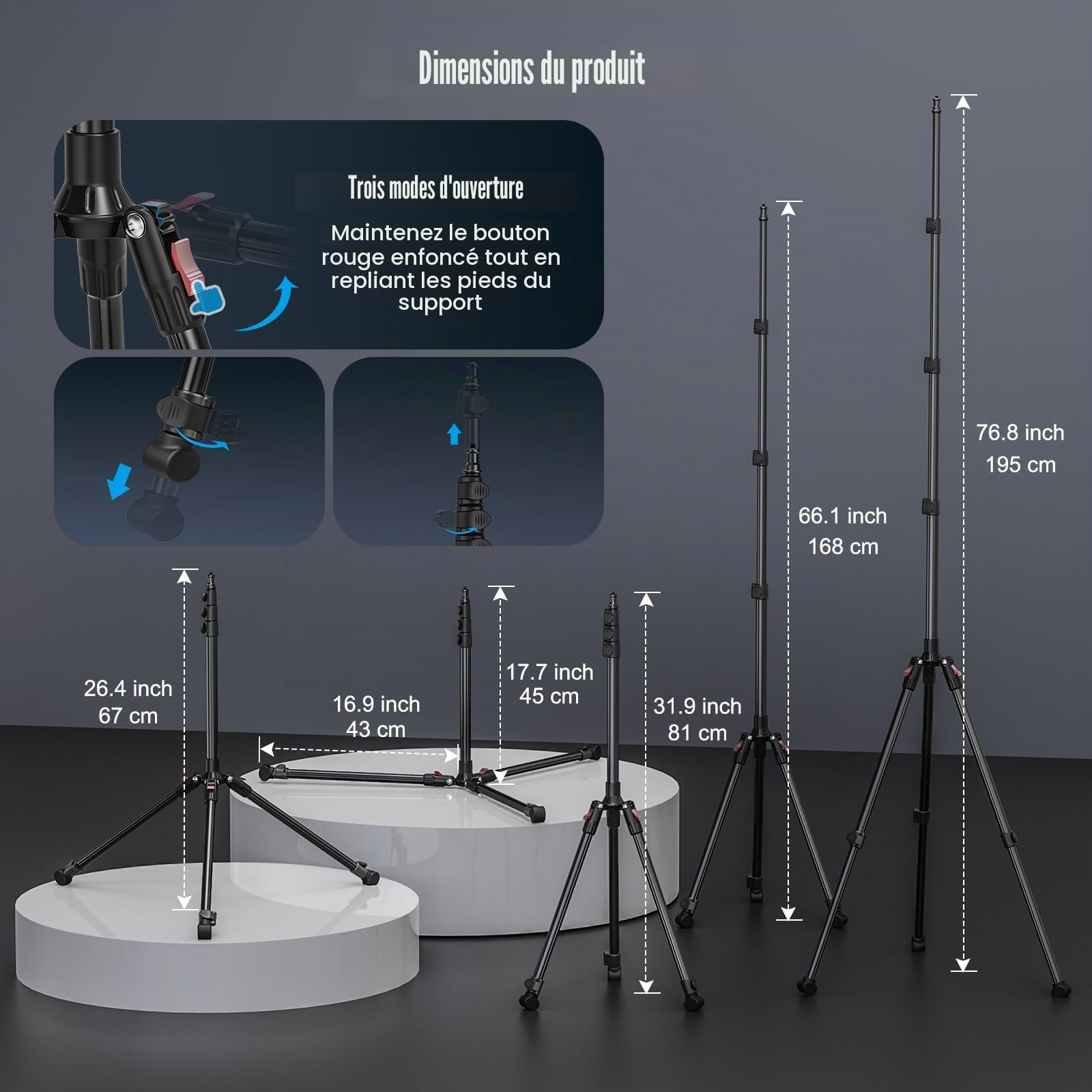 Trépied lumineux 200 cm / 78,7in - Trépied de lampe inversé pliable pour appareil photo
