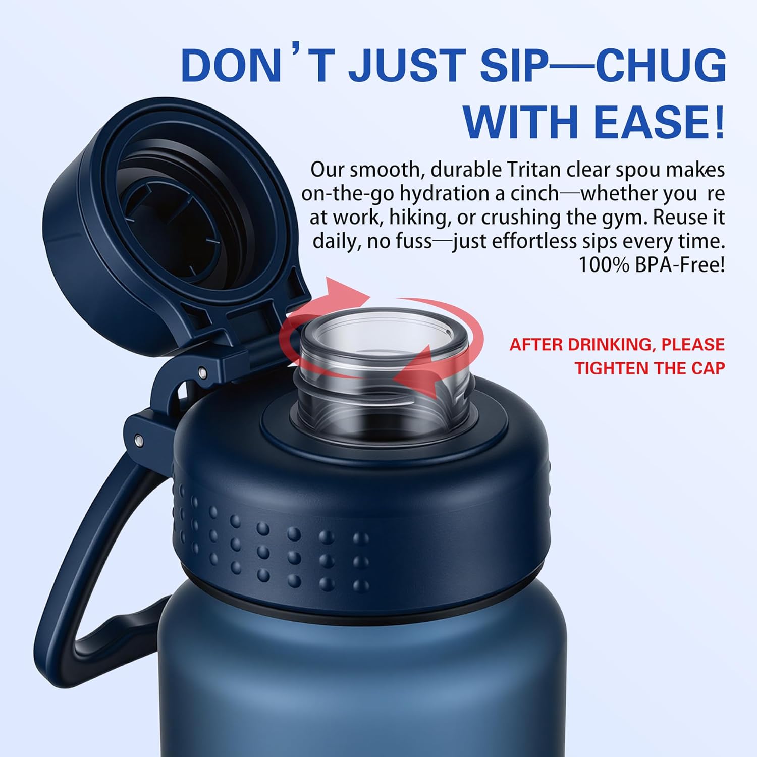 OLDLEY 32oz Frosted Clear Water Bottle, BPA-Free Tritan Plastic Reusable Water Bottle with Fast-Flow Spout Lid, Wide Mouth Leakproof Sports Drinking Bottle for Gym, School,Travel,Midnight Blue - Image 4