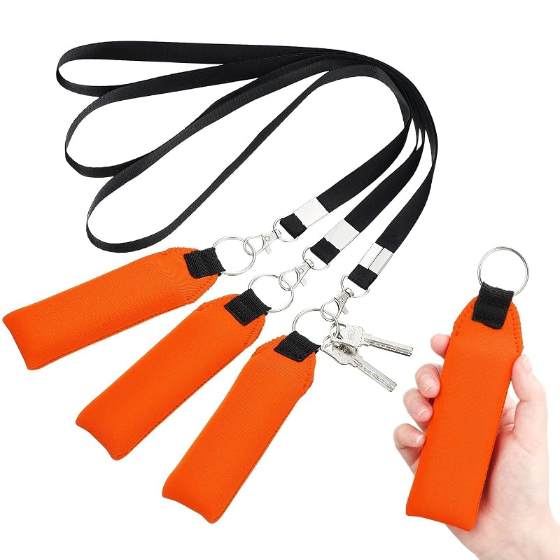 Chaveiro flutuante de neoprene TecUnite laranja com cordão de segurança, kit com 3 unidades