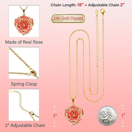 Miniatura 3 de AliveRose - Collar de rosa real bañado en oro de 24 quilates regalo para mujernoviaesposa, para el Día de la Madre, aniversarios, cumpleaños,