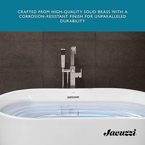 Miniatura 6 de JACUZZI Llenador de bañera cuadrado independiente, grifo cuadrado de níquel cepillado, construcción de latón macizo, cartucho de cerámica, ducha de