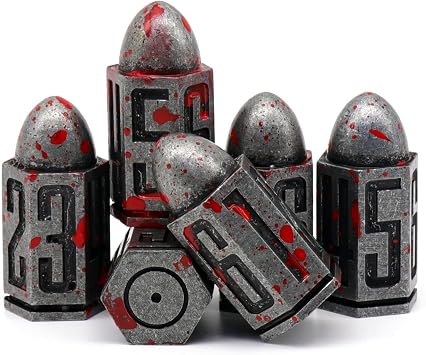 ZHOORQI DND Dice Set D6, Bullet Metal Dice Set 6 Sided ZD-Retro Silver  | 6Pcs/Set Bullet Six Sided Dice, Cool D6 Dice for Dungeons and Dragons RPGs Gifts Accessories