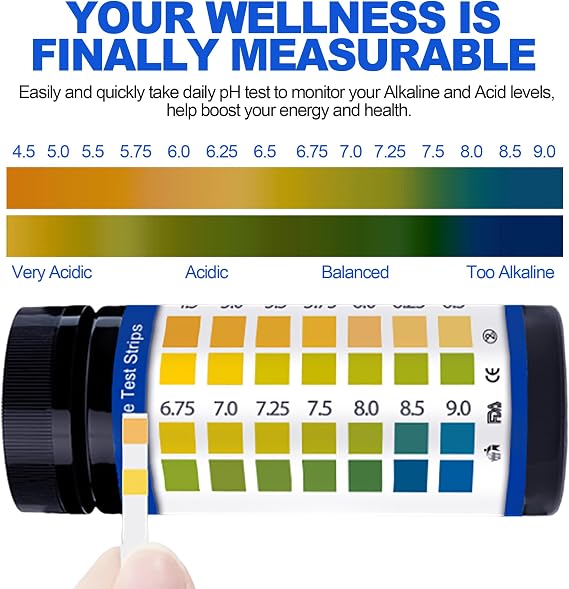 PH Test Strips for Urine & Saliva - 200ct Urine PH Test Strips for Humans, Fast & Accurately Track & Monitor Your pH Level (4.5-9.0ppm) in Seconds, Quick & Easy to Test Alkaline & Acid Levels in Body
