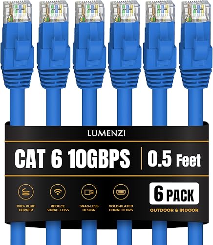 Lot de 6 câbles Ethernet Cat 6 de 1,5 m, bleu, 10 Gbit/s, pour réseau Rj45, exté