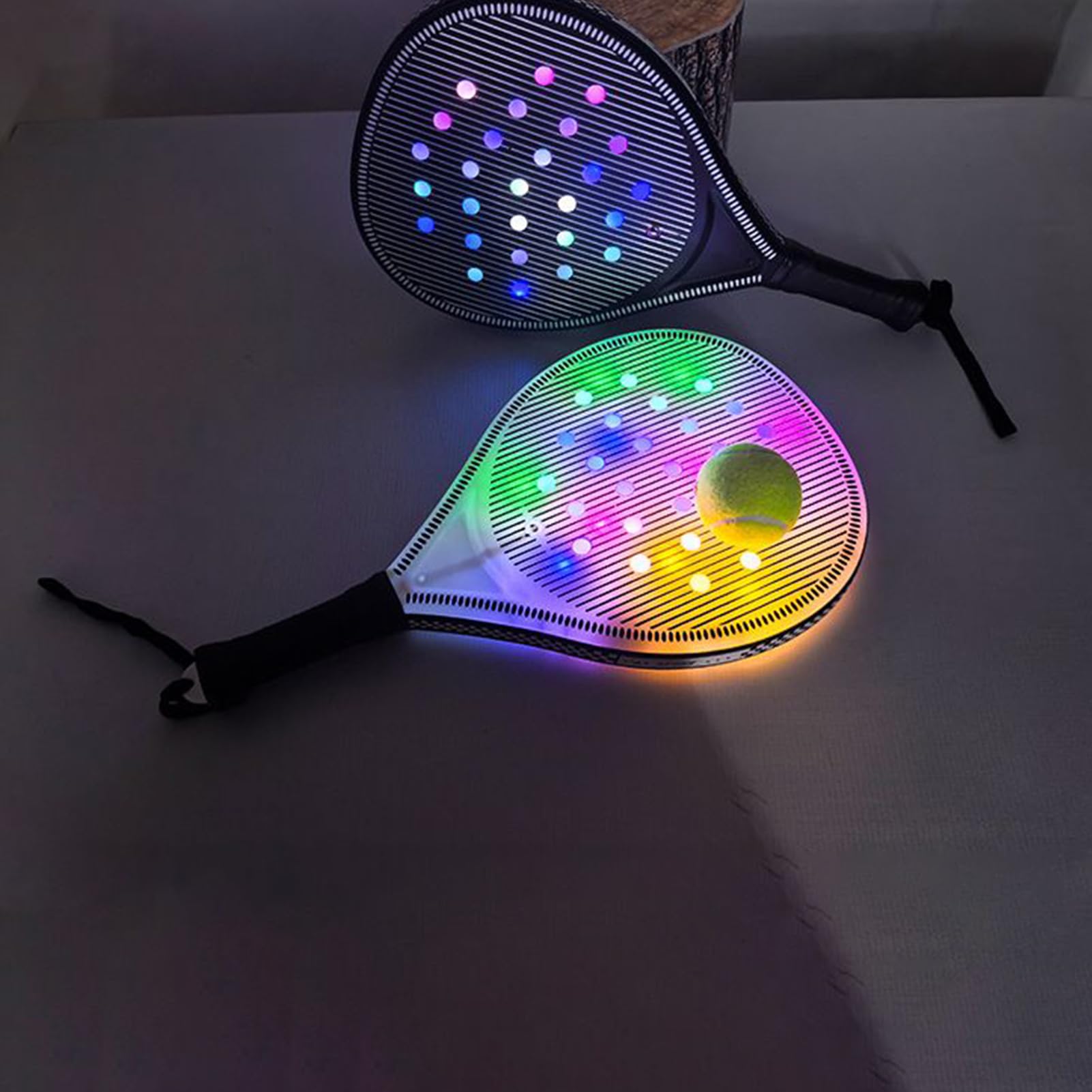 Racchetta da Tennis per Donne Set Di Pagaia Da Spiaggia Luminosa USB | Racchetta In Fibra Di Carbonio Con 2 Palline Sportivi Per Allenamento Viaggio Giovani Sport All'aperto