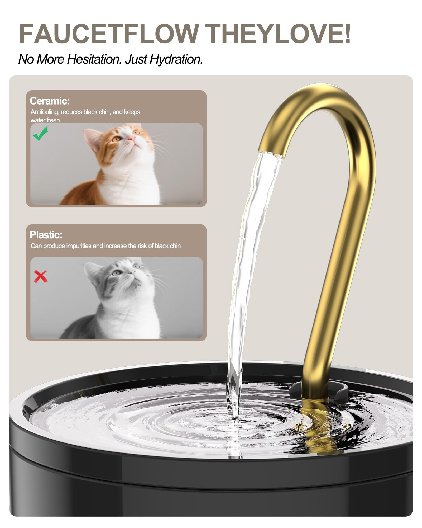 Kittyspout Ceramiczna fontanna dla kotów, 1,2 l, z 2 filtrami, czarna | Z 3 stopniami wody i miedzianą rurką, cicha fontanna do picia dla kotów i małych psów