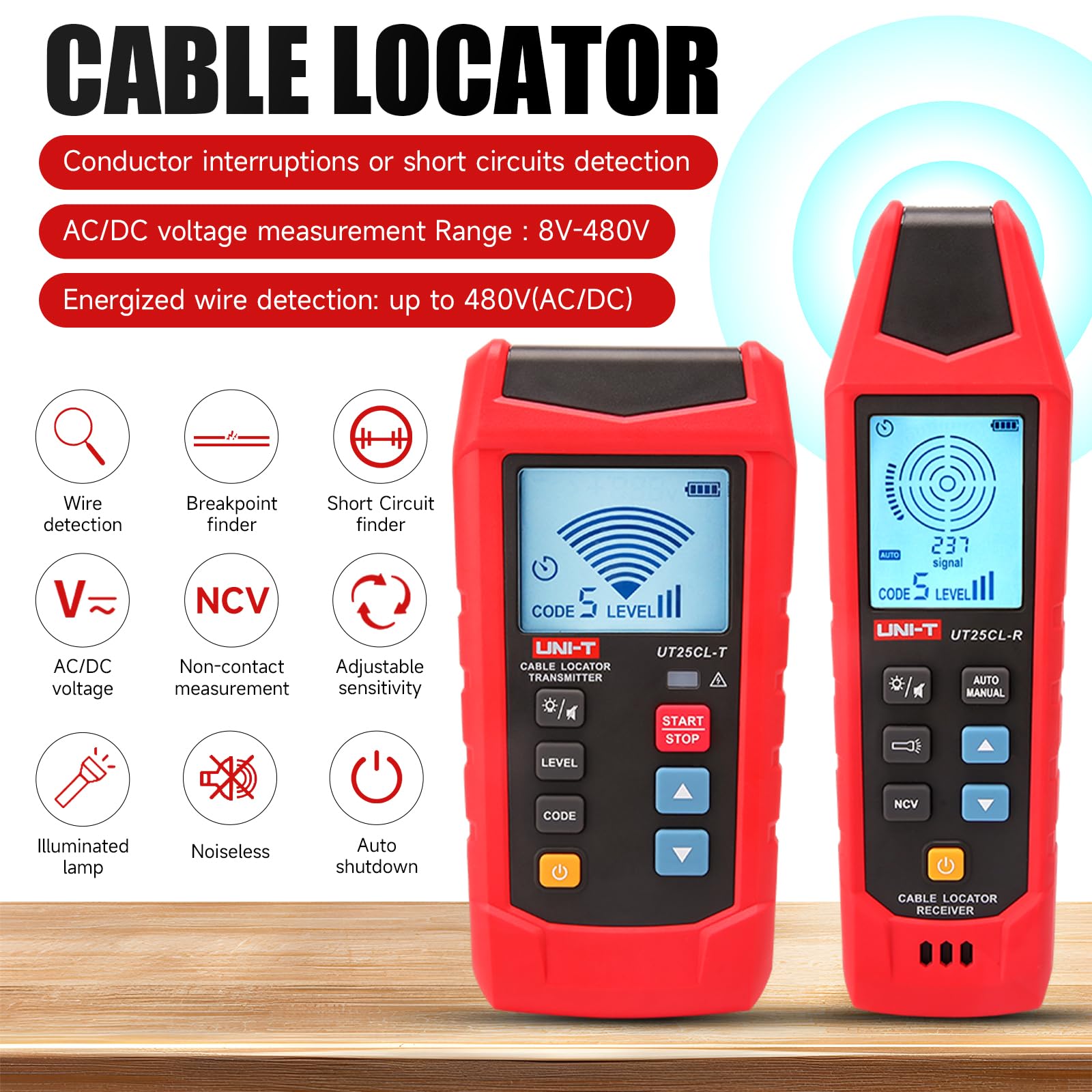 UT25CL Kabelfinder Tester für Netzwerkkabel LAN Kabelverfolgung Messung POE NCV Kontaktloser Test Elektrische Sicherheit Spurerkennung