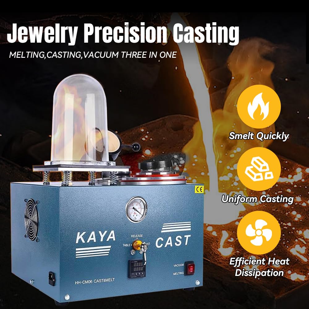 HAADID Vacuum Casting Machine 2L with Melting Furnace, 3 CFM Vacuum Pump, Digital Display High Temperature Refining Precious Metal Jewelry Casting Tool 1/2 HP 110V (CM06)