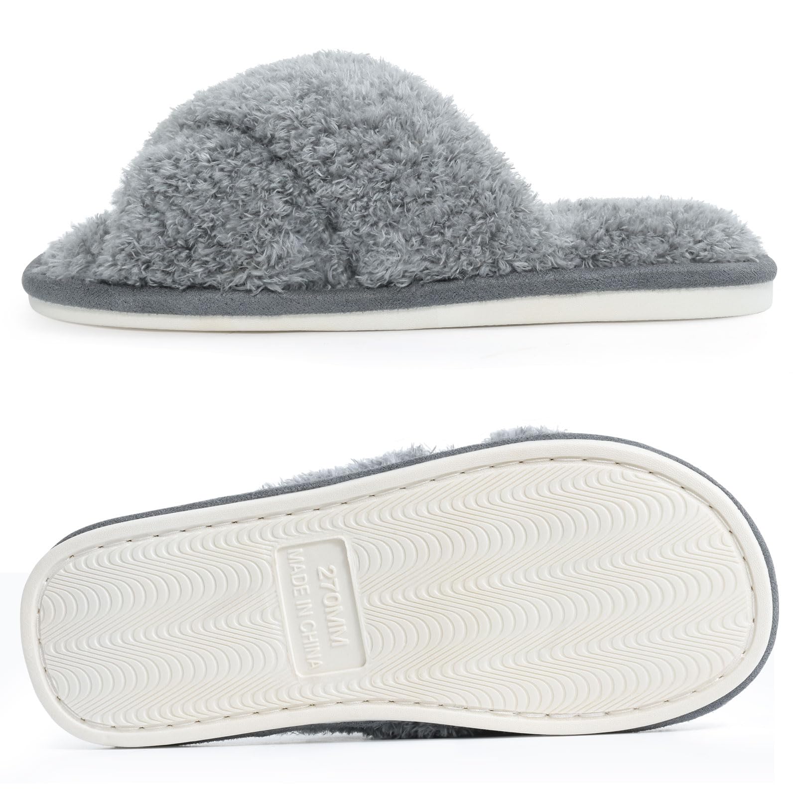 Evshine Women's Fuzzy Slippers Cross Band Memory Foam House Slippers Open Toe: 10-11 Cherry Velvet Grey