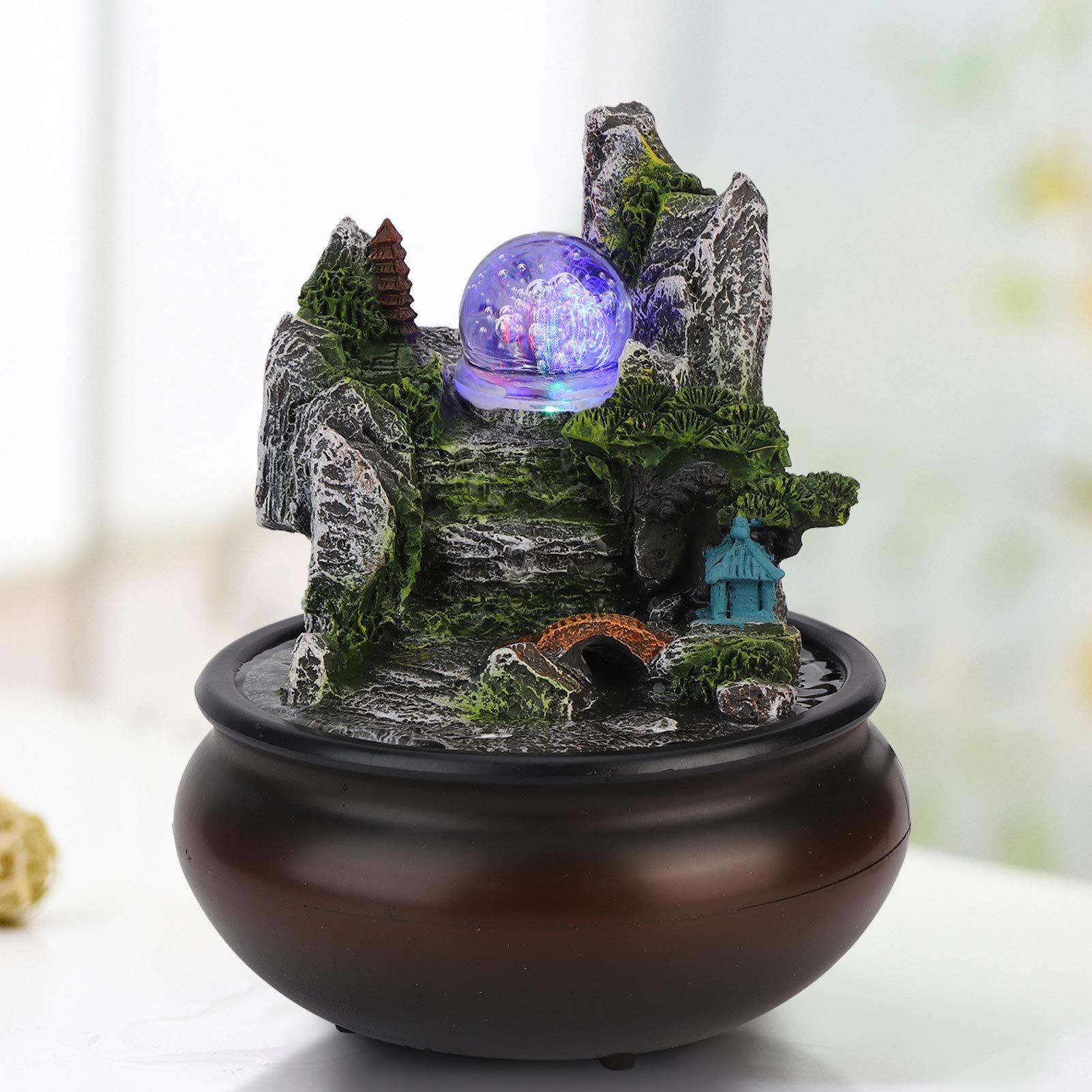 Fontaine D'intérieur Avec éclairage LED - Boule De Cristal - En Résine - Pour L'intérieur Et Le Bureau - Cascade Pour La Décoration Intérieure - 19 X 13 X 13 Cm (UE