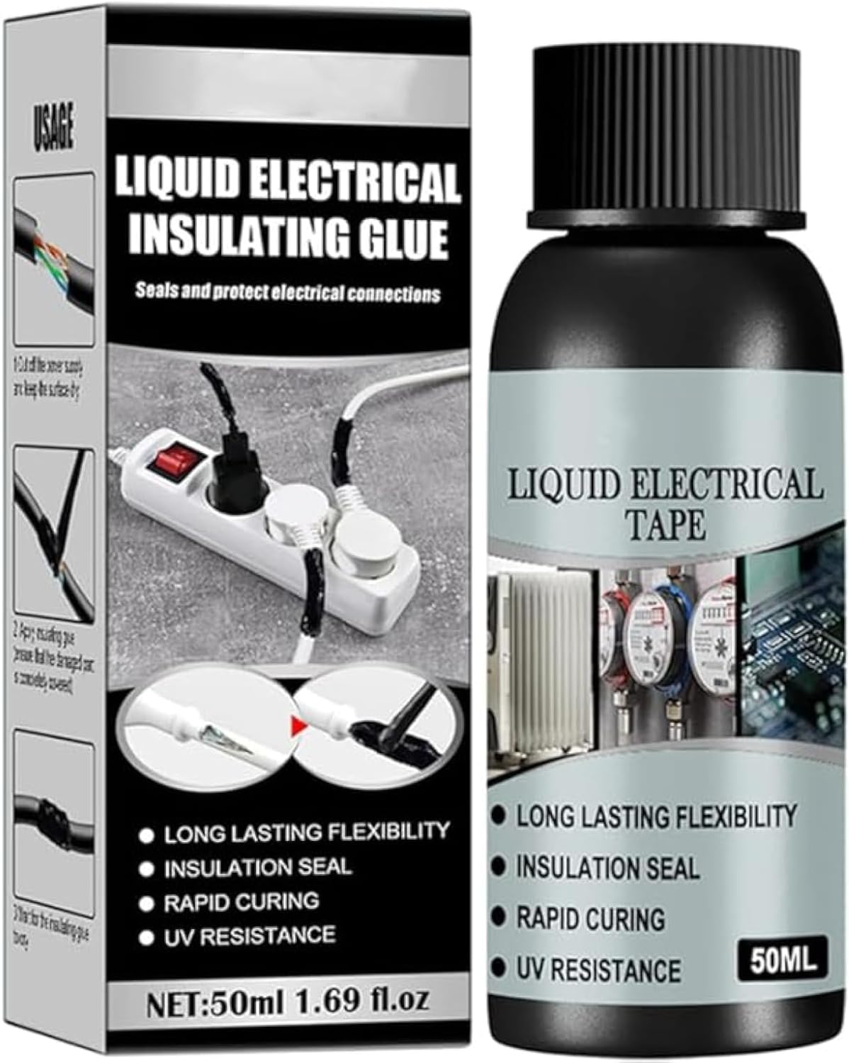 Electrical Insulation Tape - Waterproof Liquid Insulating Glue Tube Paste Rubber Coat Fast Dry High Temperature and Flame Retardant (50 ml, Black)