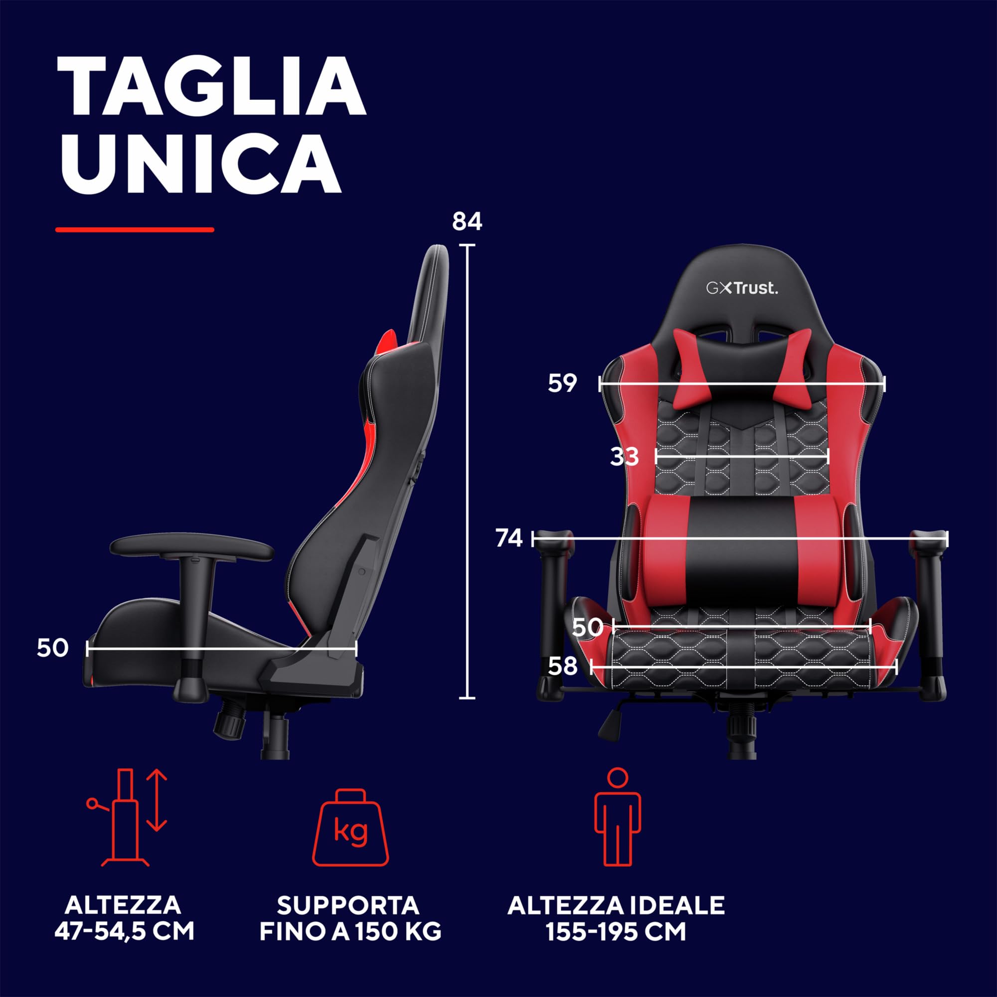 Trust Gaming GXT 708R Resto Sedia Gaming, Sedia 360° con Cuscini Rimovibili, Regolabile in Altezza, Sedia Girevole da Scrivania per PC, Ufficio, per Gioco – Rosso