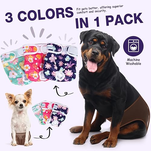 Miniatura 44 de Pet Soft Washable Female Diapers (3 Pack) Female Dog Diapers, Comfort Reusable Doggy Diaper for Girl Dog in Period Heat (Sprightly, XS)