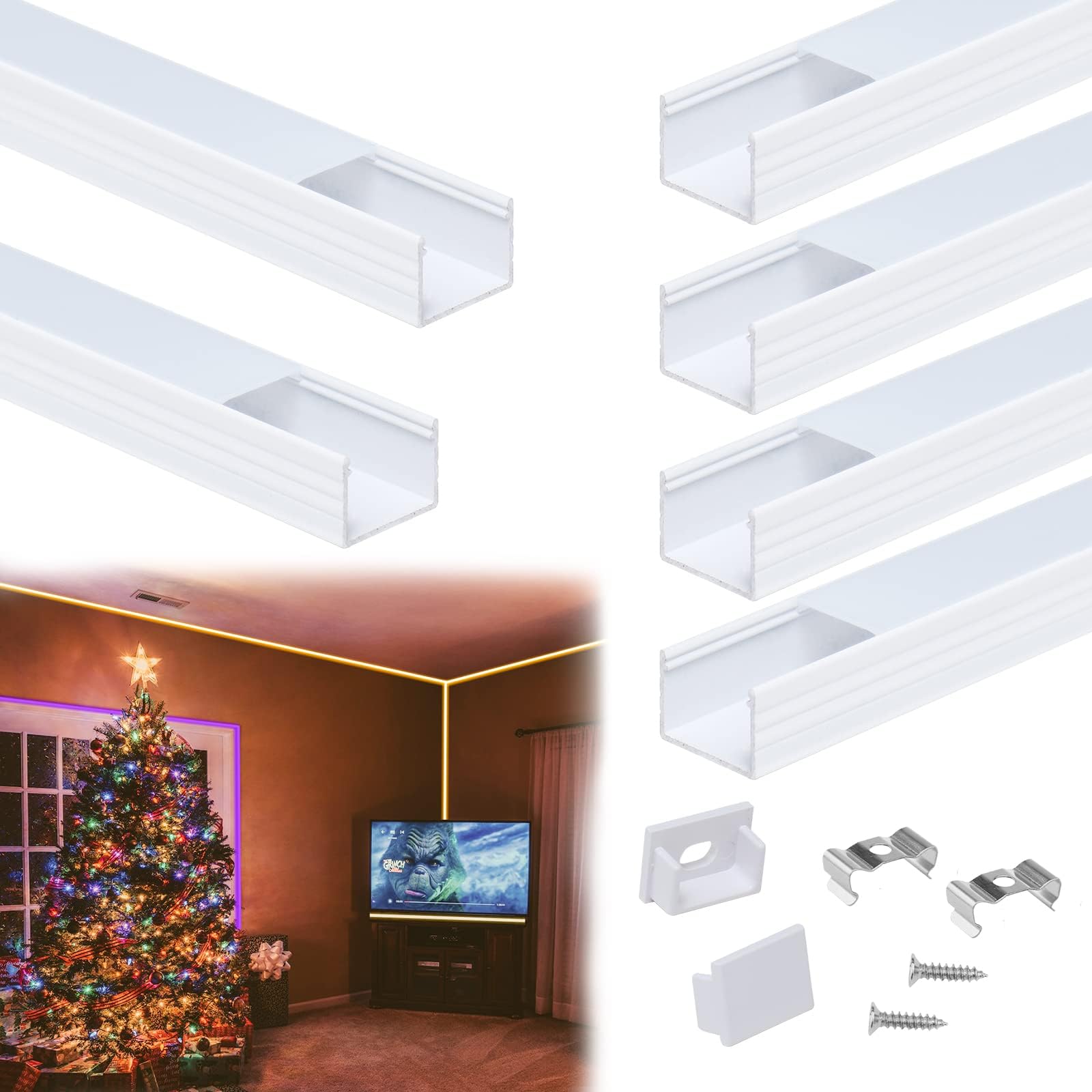 Muzata LED Channel with Spotless Lighting Effect Frosted Diffuser Cover,16mm Super Wide White Aluminum Profile Track for Waterproof Strip Light Philips Hue Plus 6Pack 3.3Ft U103 1M WW,LU2 LP1 LN1 LW1