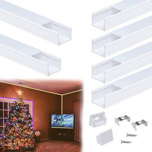Muzata Paquete de 6 canales LED en forma de U de aluminio blanco de tamaño grande de 3.3 pies3.3 ft con tira LED difusora con cubierta blanca