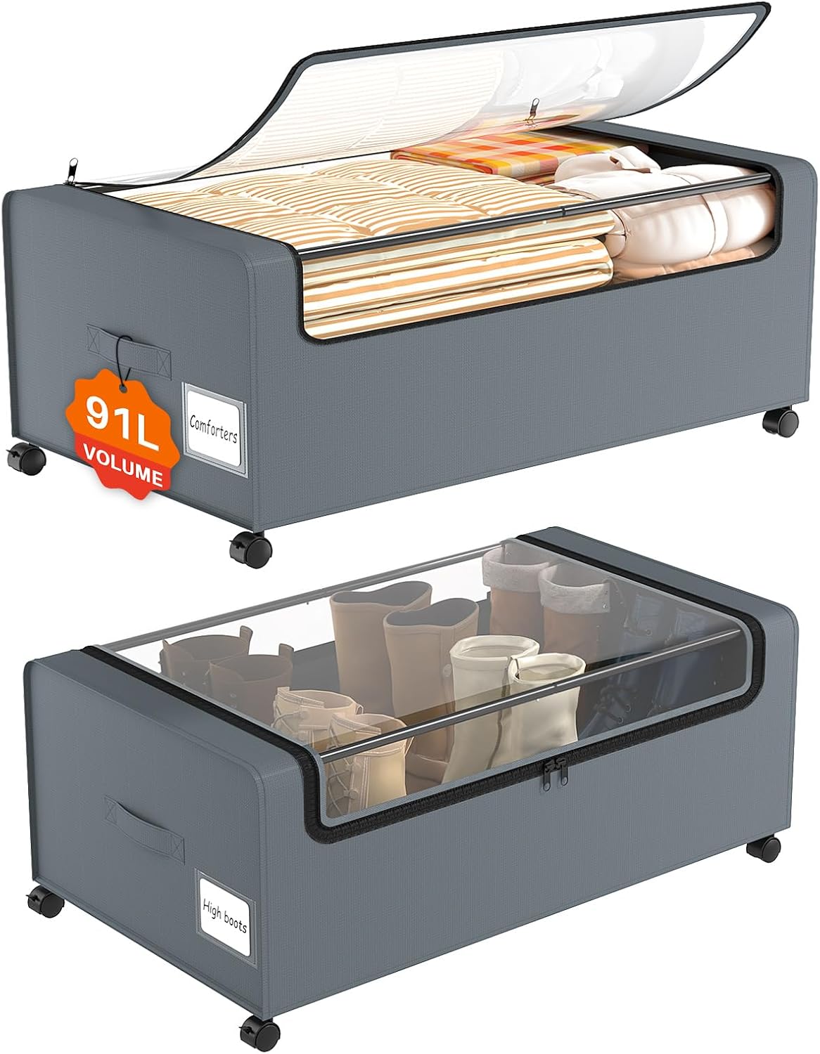 Webetop Under Bed Storage Containers with Wheels, Clear Lid, 2-Pack