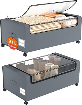 Webetop Under Bed Storage Containers with Wheels, Clear Lid, 2-Pack