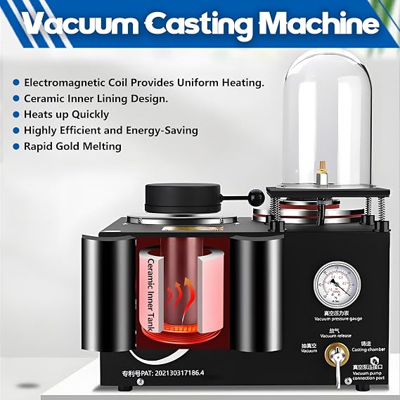 1500W Vacuum Casting Machine, Professional Lost Wax Casting, 2102°F Metal Melting Furnace, with Graphite Crucible, for Jewelry Casting and Investment. 3KG