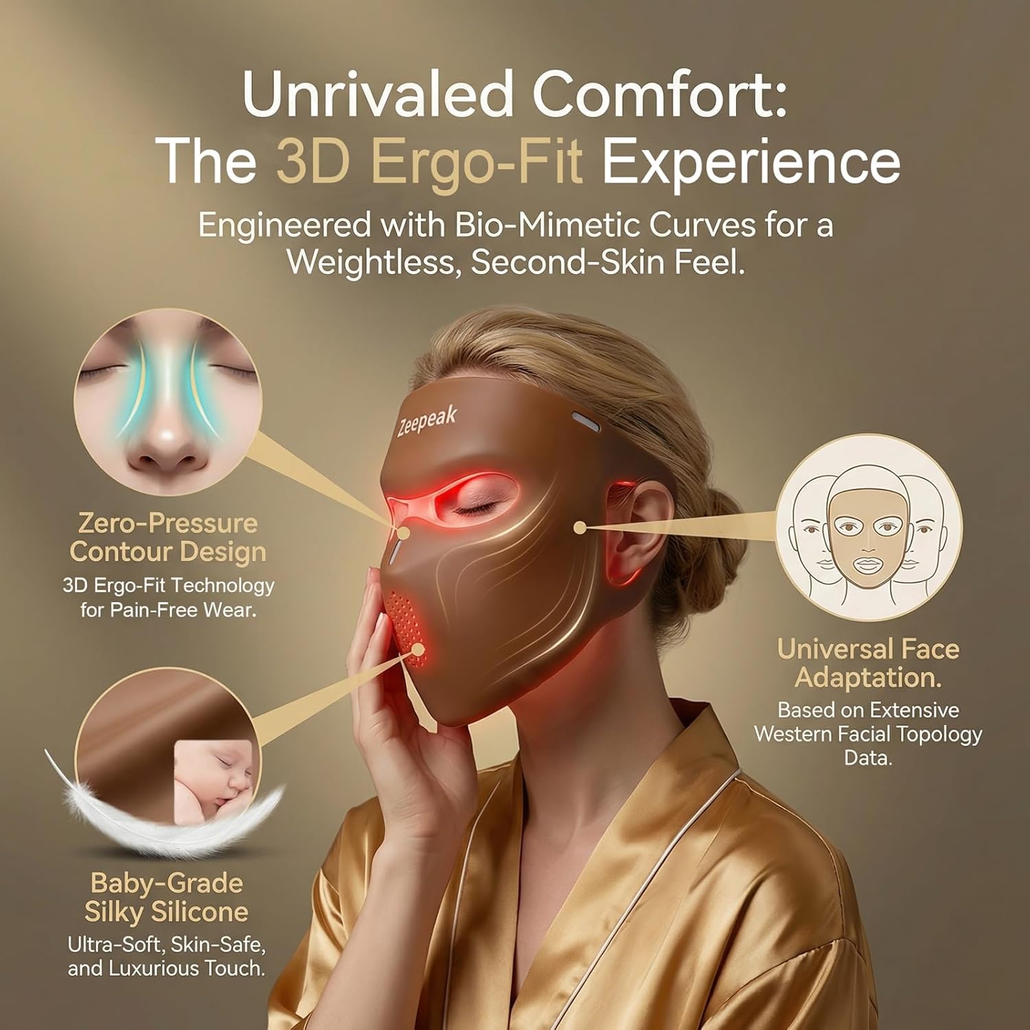 3D LED Red Light Therapy Mask, FDA-Cleared, 360 LEDs, Anti-Aging & Blemish Repair, 5 Modes Red, Blue, Yellow with 850nm & 1072nm Dual-NIR, Eye-Protection, Portable Design for Home Travel - Image 5