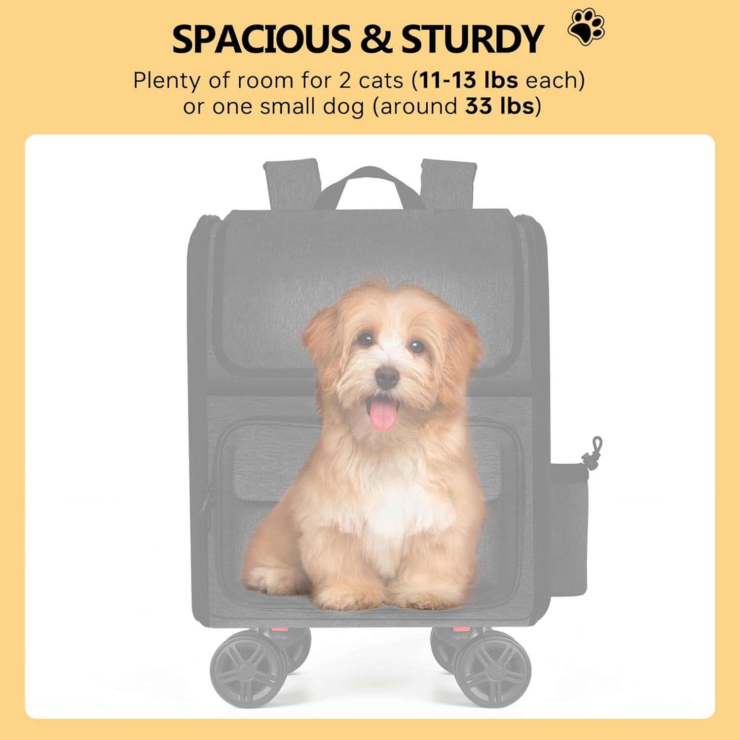 MGB Rolling Cat Carrier with Wheels: Dog Carrier for Small Dogs & Large Cats, Large Cat Carrier with YKK Zipper, Large Capacity, Breathable Mesh, Side Pocket, Black (Not for Airline)