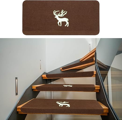Scoutteemo 15Pcs Carpet Stair Treads Mats 22 x 55cm, Indoor Stair