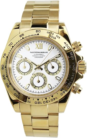 VALENTINO DOMANI VD006GW Mens Chronograph Gold Watch Stainless Steel Strap Analog Quartz Business Watch for Men Gold