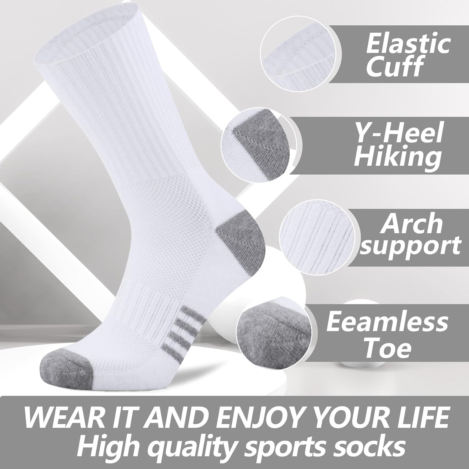 6 Pack Men's Athletic Cushioned Crew Socks - Cotton Cozy Running Socks, Moisture Wicking, Breathable Arch Support - Image 5