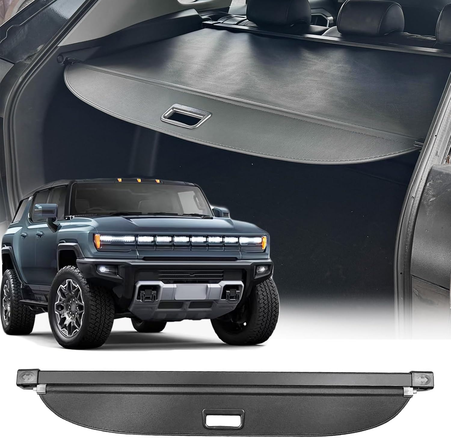 Cargo Cover Fit for GMC Hummer EV Accessories 2025 2024, Leather Retractable Trunk Cover Organizer Security Shielding Shade Tonneau Cover for Hummer EV SUV Accessories