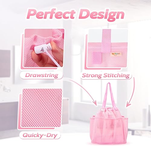 Miniatura 2 de Organizador de ducha de malla portátil con cordón, artículos esenciales de habitación para estudiantes universitarios, bolsa de ducha grande para