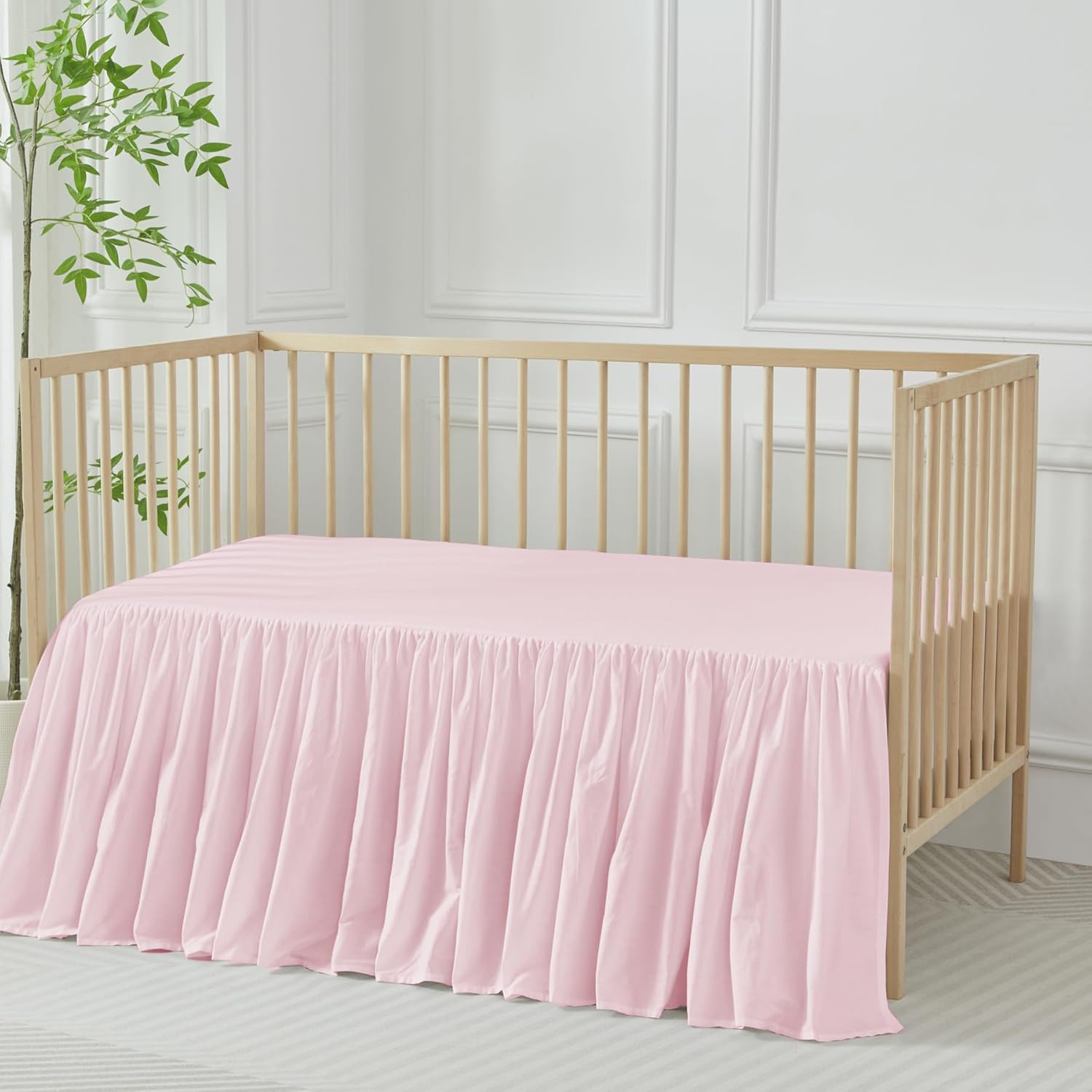 Brandream 2 Packs Crib Bed Skirt Scallop Edge Farmhouse Chic 100% Cotton Gender Neutral Crib Skirt Toddler Bedskirt Pink