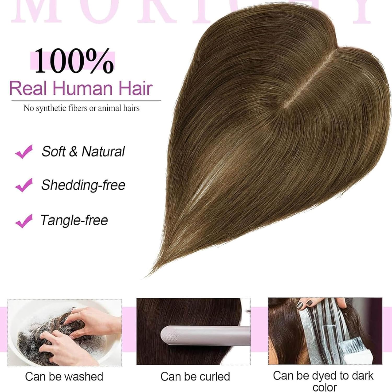 MORICHY Hair Toppers for Women Real Human Hair,Realistic Scalp Line Human Hair Toppers for Women with Thinning 360°Cover 7 Inch Short Topper Pieces for Daily Use R7# 2 Clip