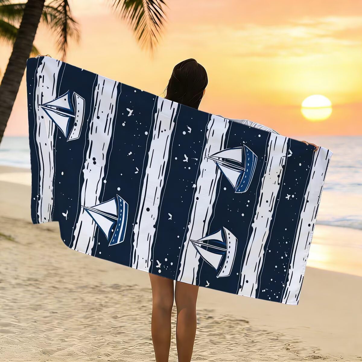 Strandtuch XXL 90x180cm 2er Set, Saunahandtuch Mikrofaser Handtuch, Schnelltrocknend Sporthandtuch Fitnessstudio, Leicht Badehandtuch Groß, Sandfrei Strandtuch, Geschenke für Männer (Gestreifte) -3637