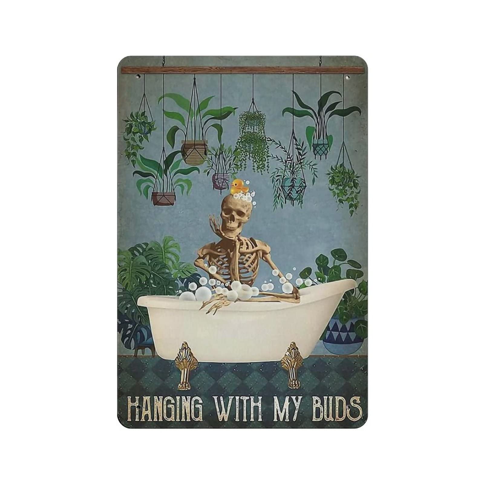 AOOEDM Skeleton Style,Hanging With My Buds Metal Signs for Garage Man Cave Bar Kitchen Coffee Tin Sign Nostalgic Wall Decor Signs Vintage Retro Poster