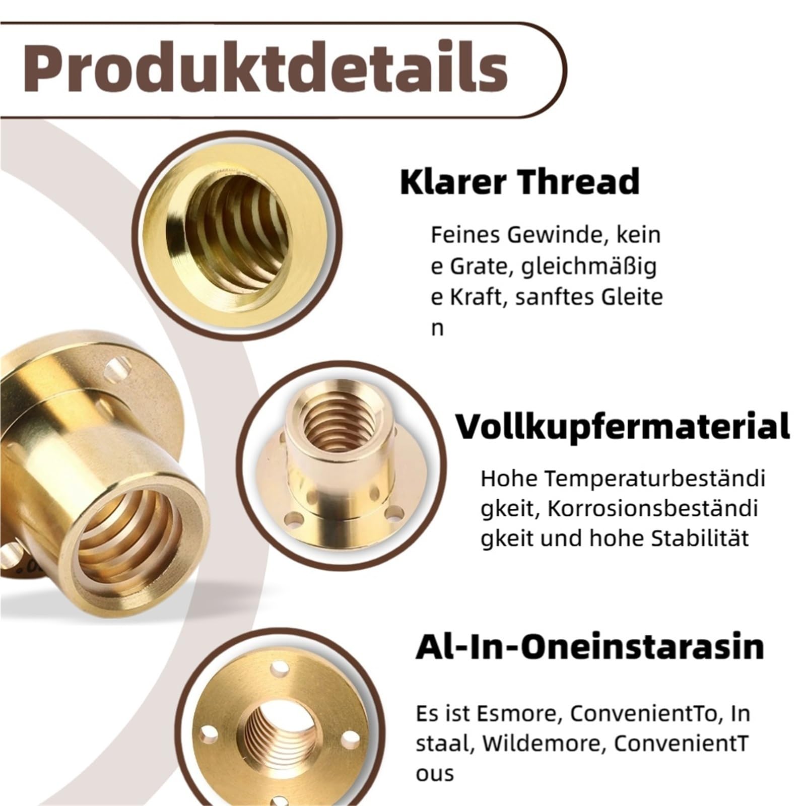 Vis ronde T24 - Écrou TR24 x 4 - Tr24 x 5 - TrL24 x 4 - TrL24 x 5 - 4 mm - Pas de 5 mm - Filetage à gauche - Bride - Filetage trapézoïdal - Écrou (filetage à droite, 5 mm pitch)