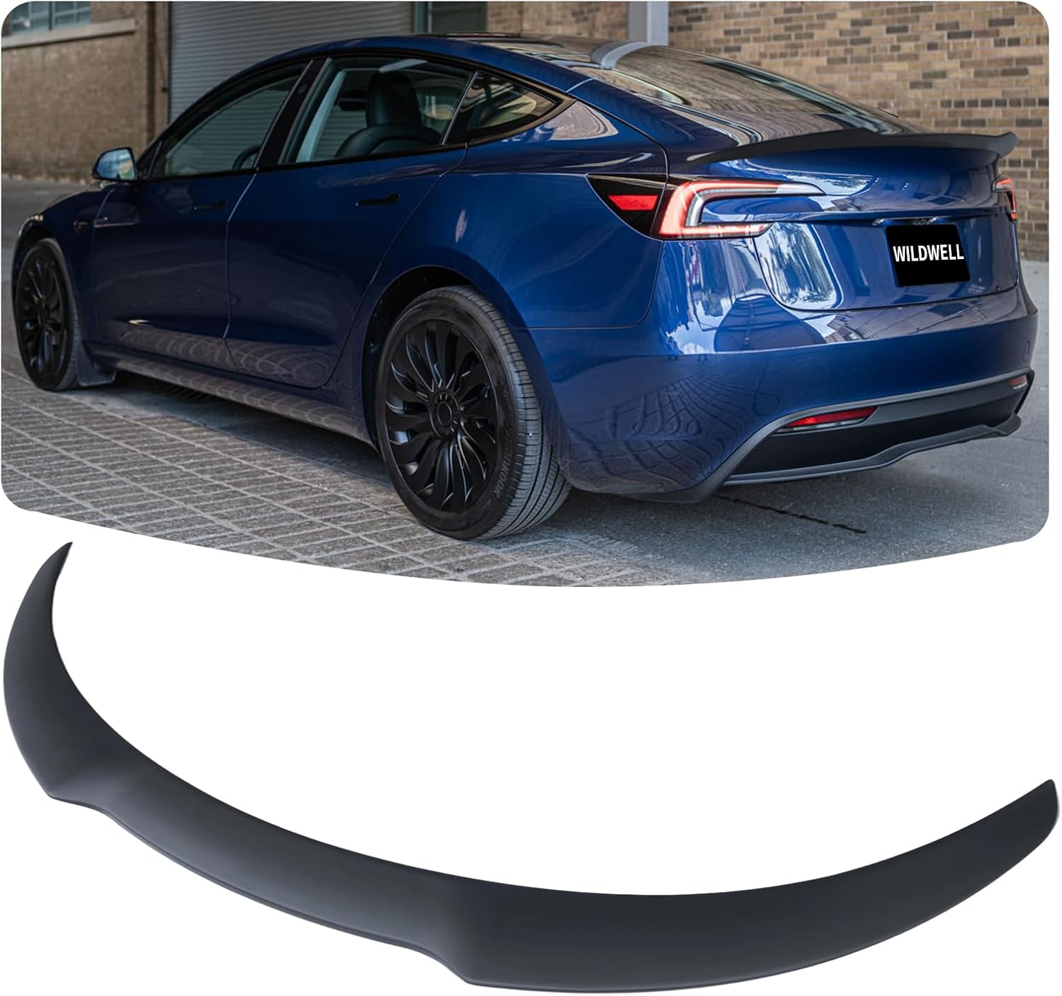 WildWell Rear Spoiler Wing for 2017-2026 Tesla Model 3 & Model 3 Highland, Trunk Spoiler Lip Highkick Performance Exterior Accessories Glossy Black