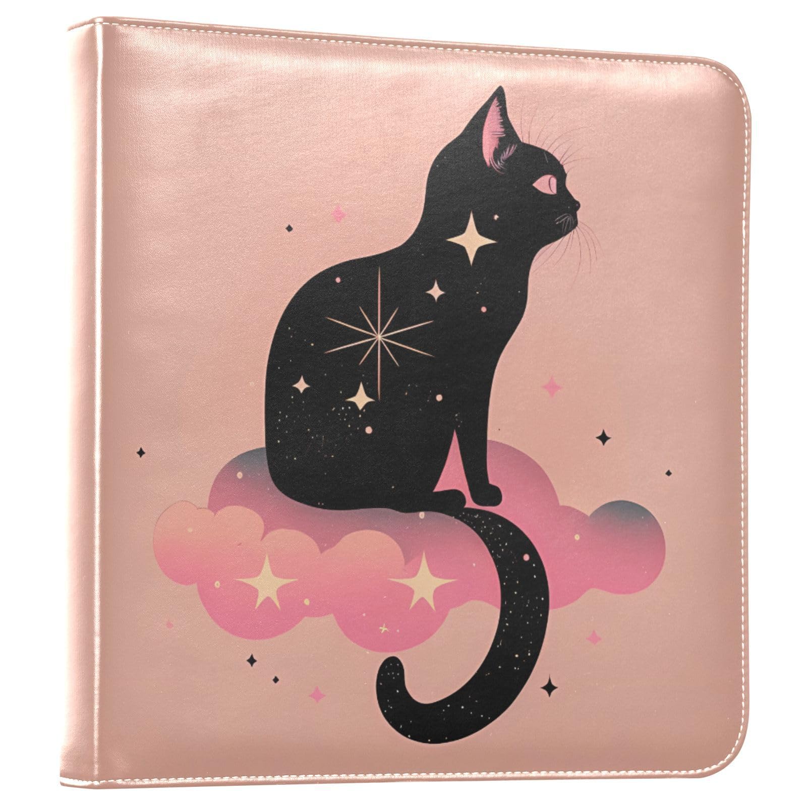 JIPONI Cute Black Cat Large Photo Album, DIY Leather Cover Scrapbook Albums for 4x6 5x7 6x8 Pictures, Self Adhesive Memory Book for Wedding, Baby, Family