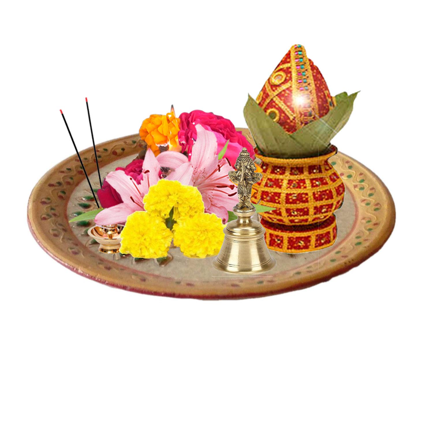 India Meets IndiaHandicraft Marble Puja Thali, Puja Plate, Indain Puja Thali, 8.5" inch, Best Gifting Made By Awarded Indian Artisan