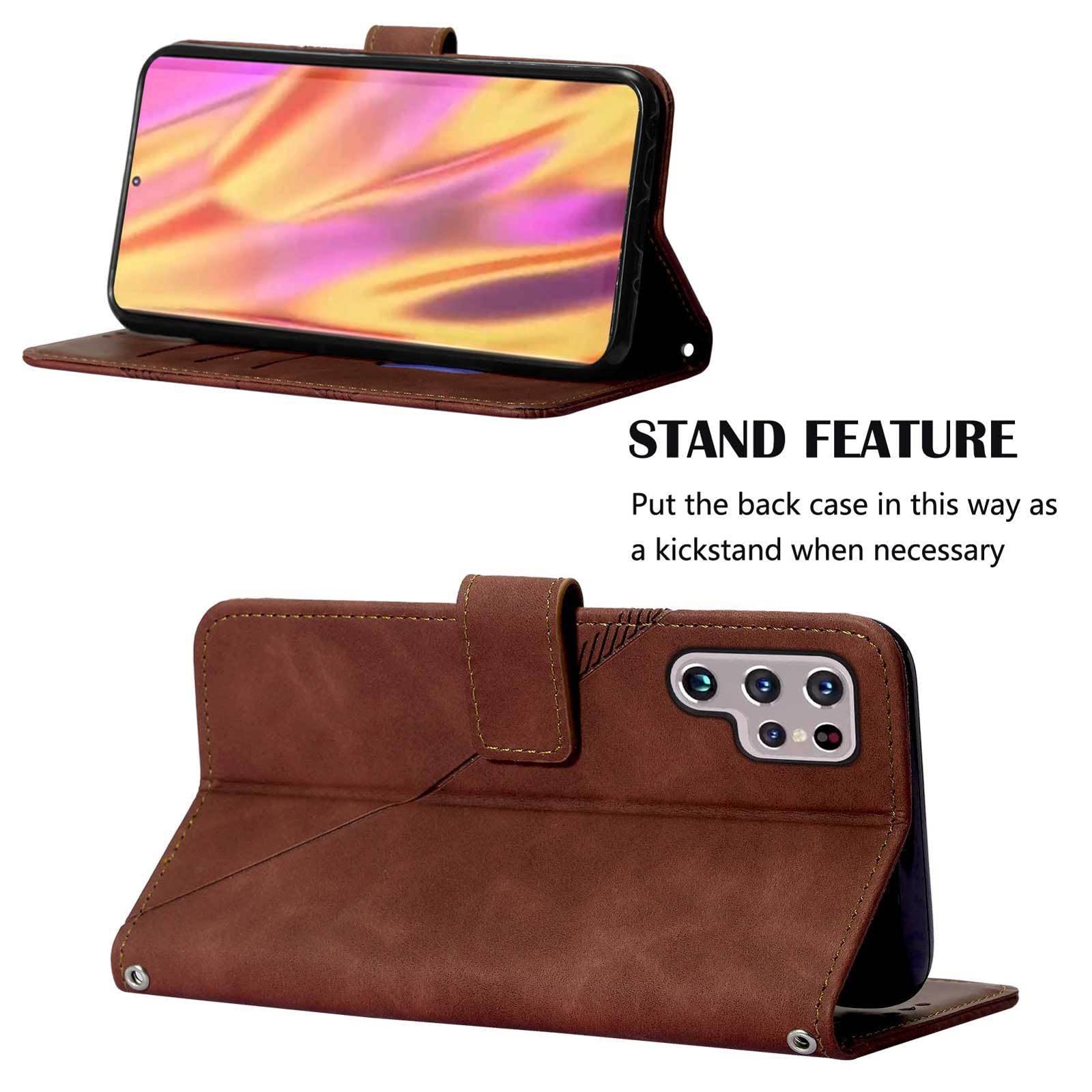Funda para Samsung Galaxy S22/S22+/S22 Ultra, Ajustable Correa para El Cuello Carcasa con Ranura Tarjeta Y Soporte Función Magnético Funda,Marrón,S22 Ultra 6.8"