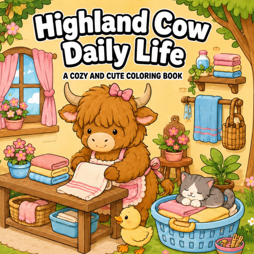 Highland Cow Daily Life: Cute and Cozy Scottish Cow Scenes with Bold Easy Designs for Adults and Teens