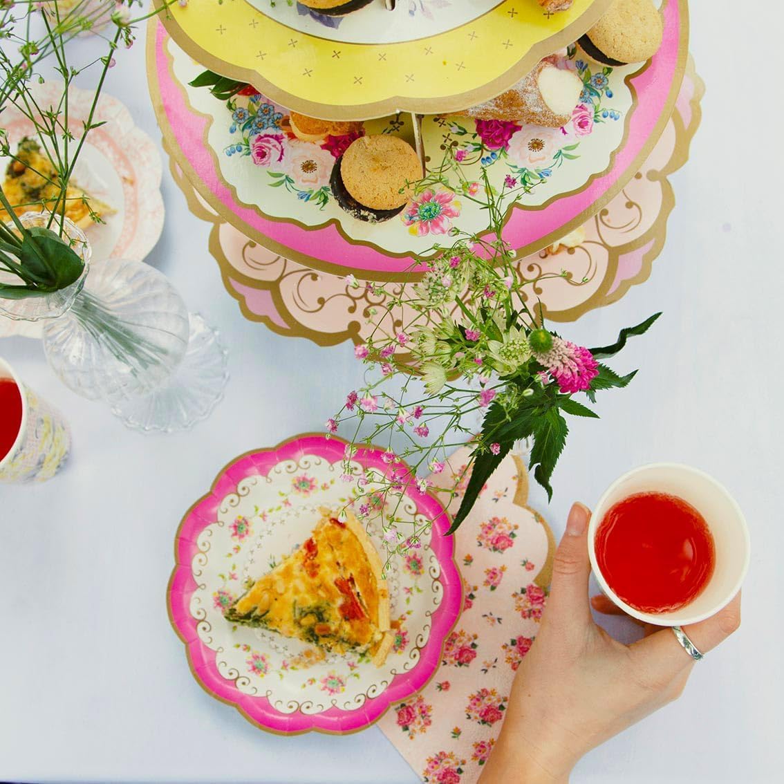 Talking Tables 60 x Disposable Tea Party Pretty Paper Plates | 7 Inches Elegant Floral Party Plates for Afternoon Tea Parties Kids Birthday Wedding Baby Showers Wedding Buffet Table