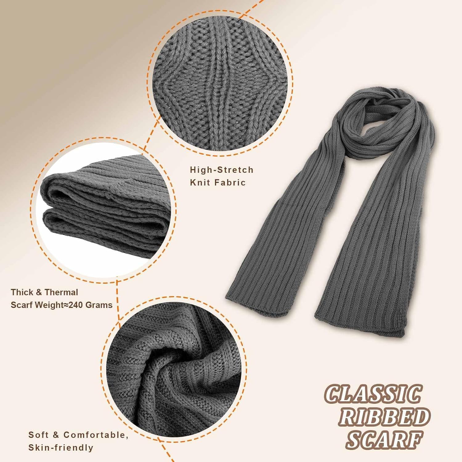 Winter Hat Scarf Gloves Set - Knit Beanie with Fleece Lining, Touchscreen Gloves, Thick Scarf Gift for Cold Weather - Image 4