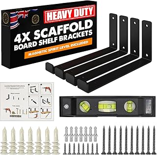 4 x Scaffold Board Shelf Brackets | Heavy Duty 9 Inch | Industrial Style Scaffolding Shelf Brackets for Wall-Mounted Shelves
