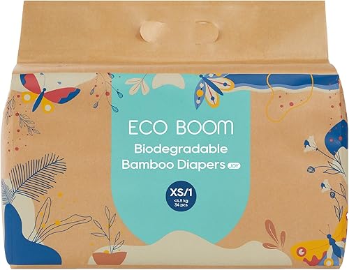 ECO BOOM Pañales de la talla 1, pañales de viscosa de bambú, sostenible, embalaje de papel