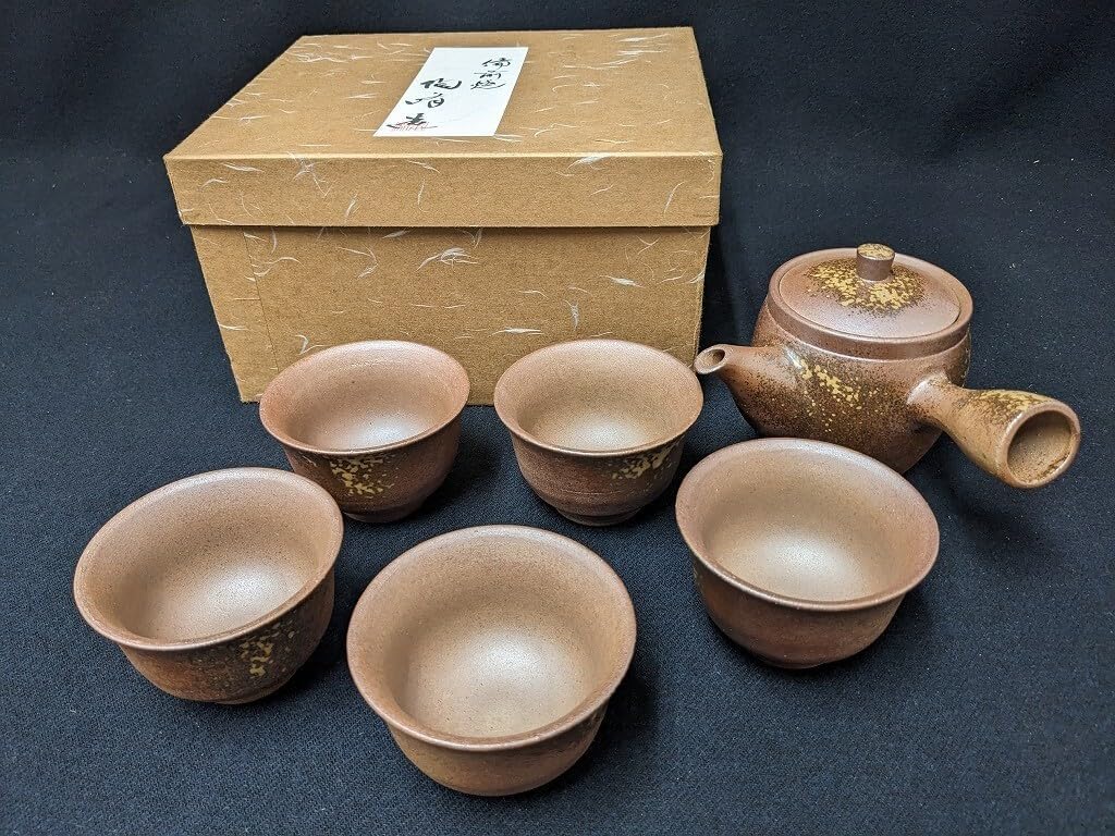 T320 備前焼 陶正園 木村陶峰 窯変 煎茶揃 急須 煎茶碗五客/80 T320 備前焼 陶正園 木村陶峰 窯変 煎茶揃 急須 煎茶碗五客/80