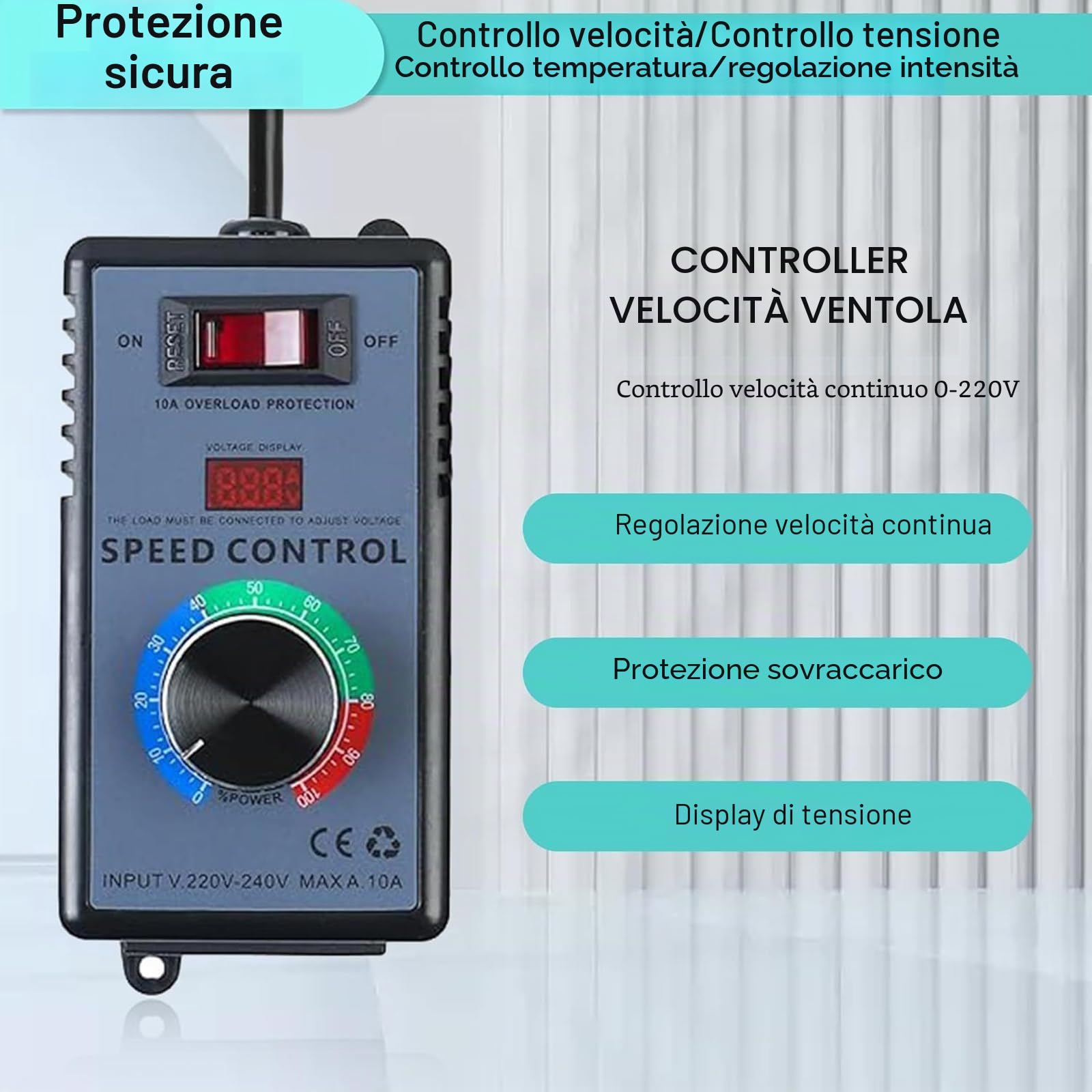 Regolatore di velocità 220V Regolatore Velocita Motori 220V 4000W 10A Regolatore di Tensione per Smerigliatrice Angolare/Soffiatore Trapano a Mano/Seghe Circolari Regolatore